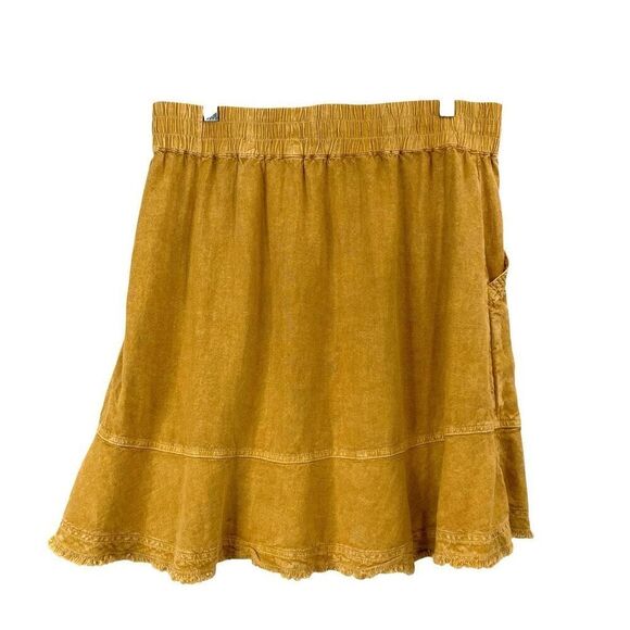 Anthropologie Pilcro linen blend Flounced Mini Skirt Size XL yellow mustard - Picture 8 of 10